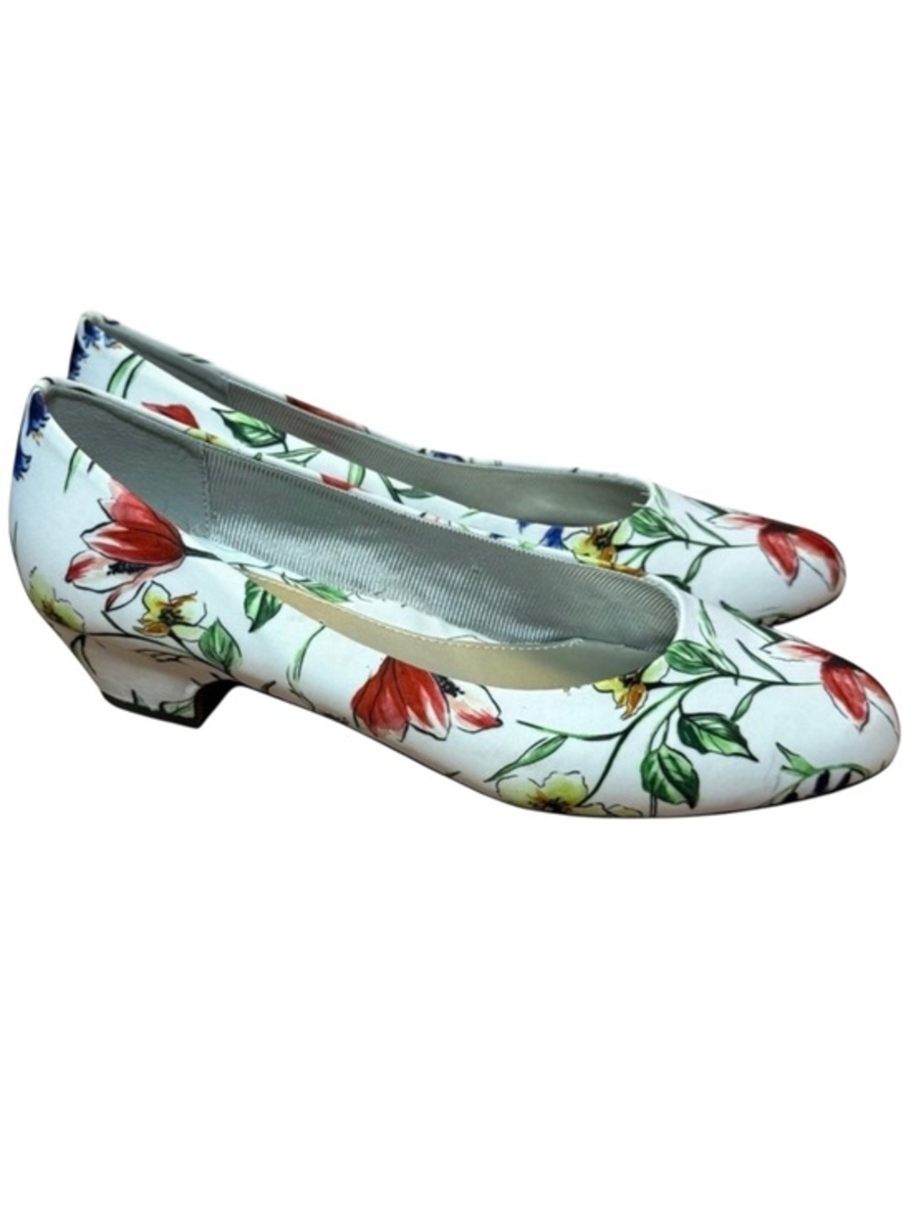 Easy Street Easy Flex Floral White Red Green Block Heels Pumps Size 7